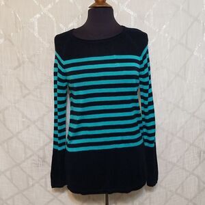 525 America Sweater Women's Small Striped Knit Blue Teal Navy Blue